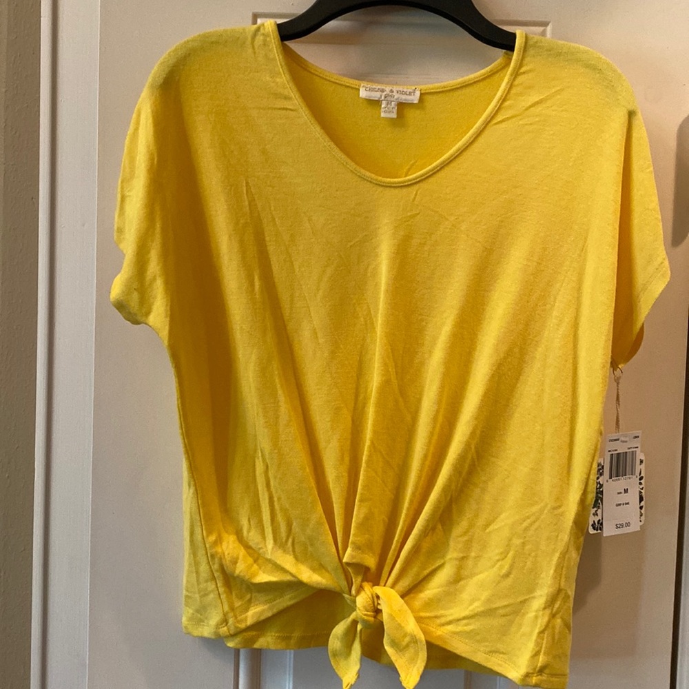 Chelsea & Violet Girls Lemon Yellow Tie Front Top M NWT